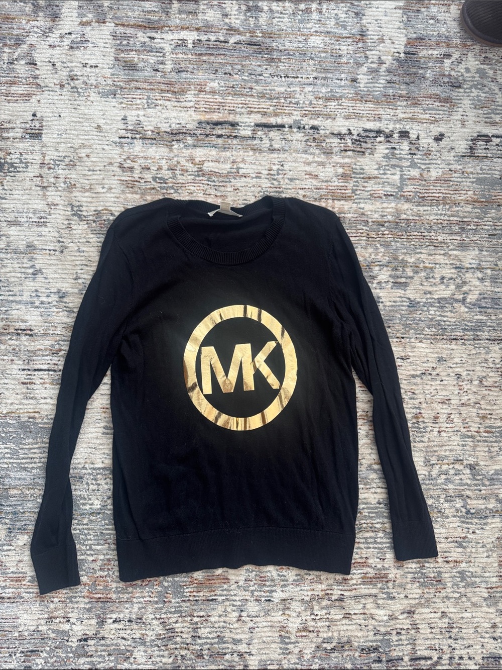 Michael Kors Black Crew Sweater with Gold MK Emblem